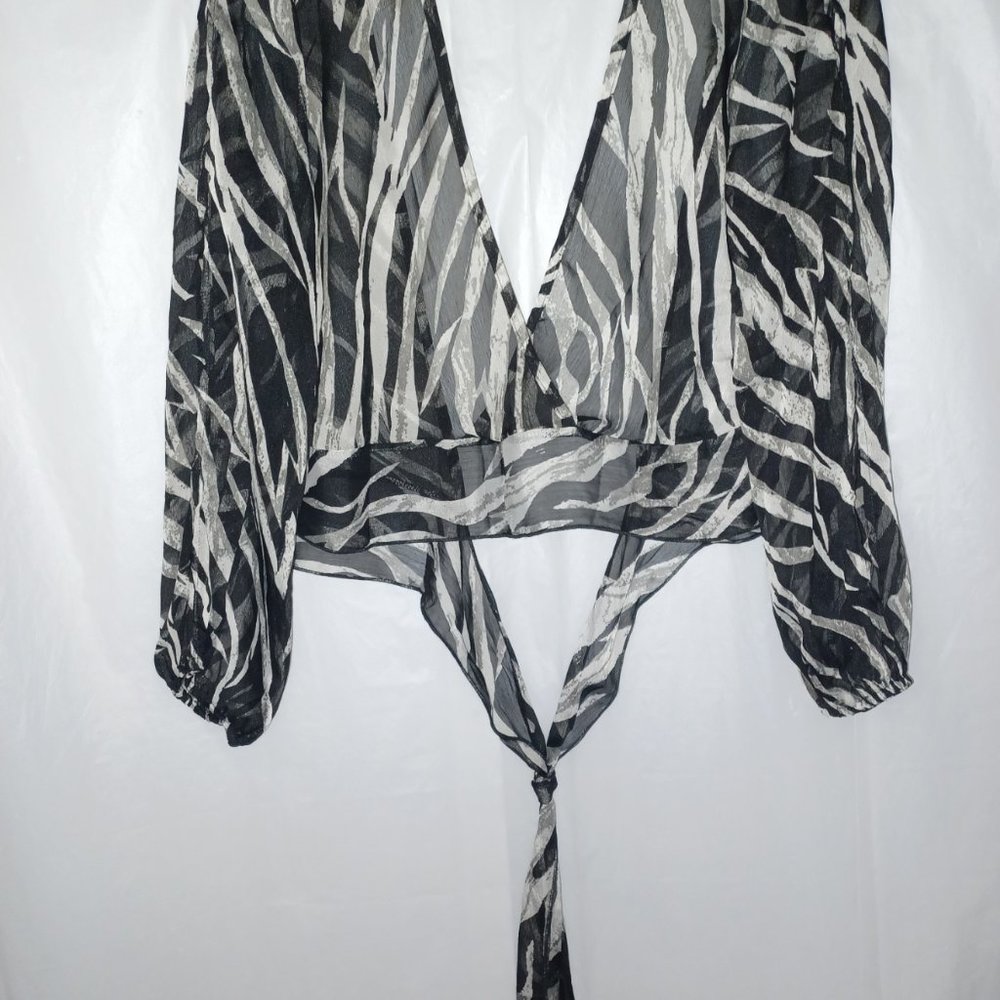 EMERALD LONG SLEEVE SHEER ZEBRA PRINT TOP - Picture 4 of 11